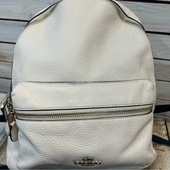 coach backpack women white Coach Charter Logo Embossed Backpack In White